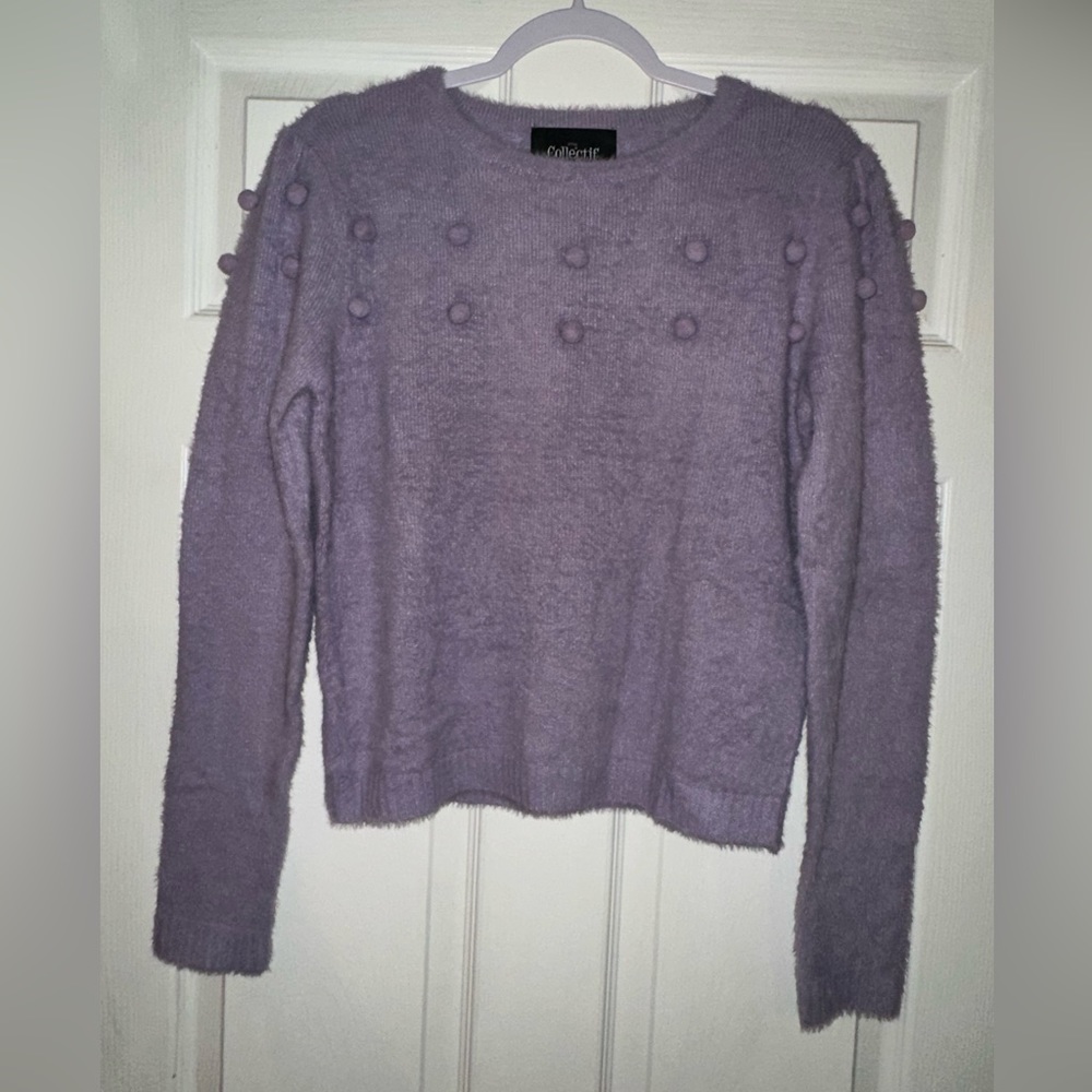 Collectif Barbara Purple Pom Pom Sweater